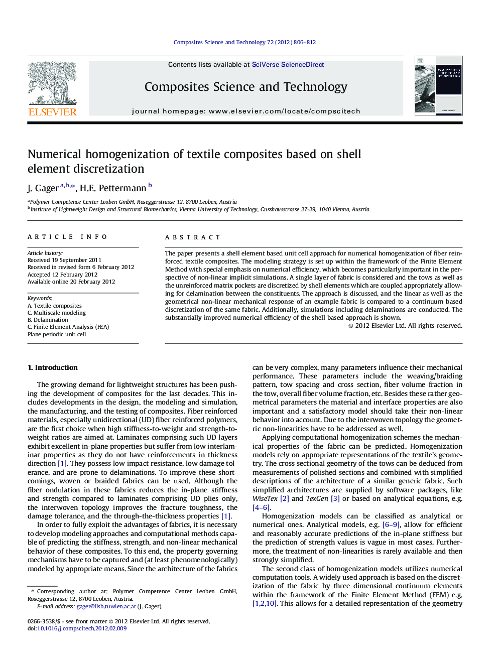 Numerical homogenization of textile composites based on shell element discretization