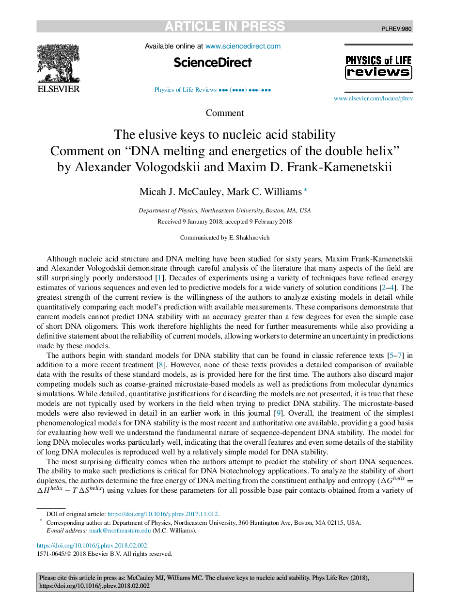 The elusive keys to nucleic acid stability