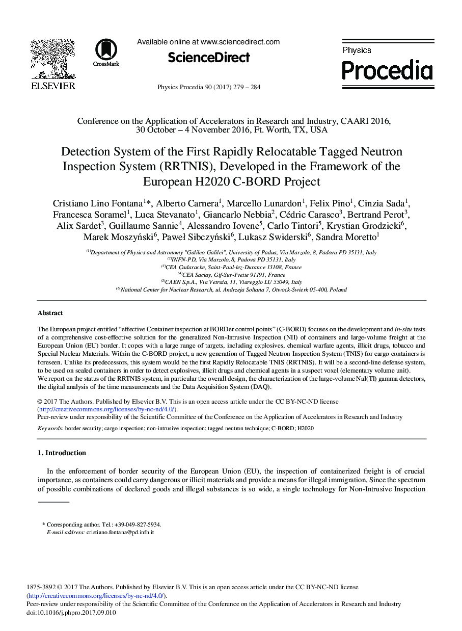 Detection System of the First Rapidly Relocatable Tagged Neutron Inspection System (RRTNIS), Developed in the Framework of the European H2020 C-BORD Project