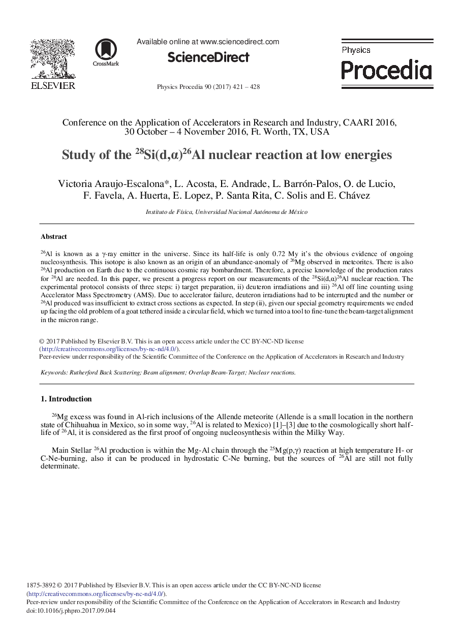 Study of the 28Si(d,Î±)26Al Nuclear Reaction at Low Energies