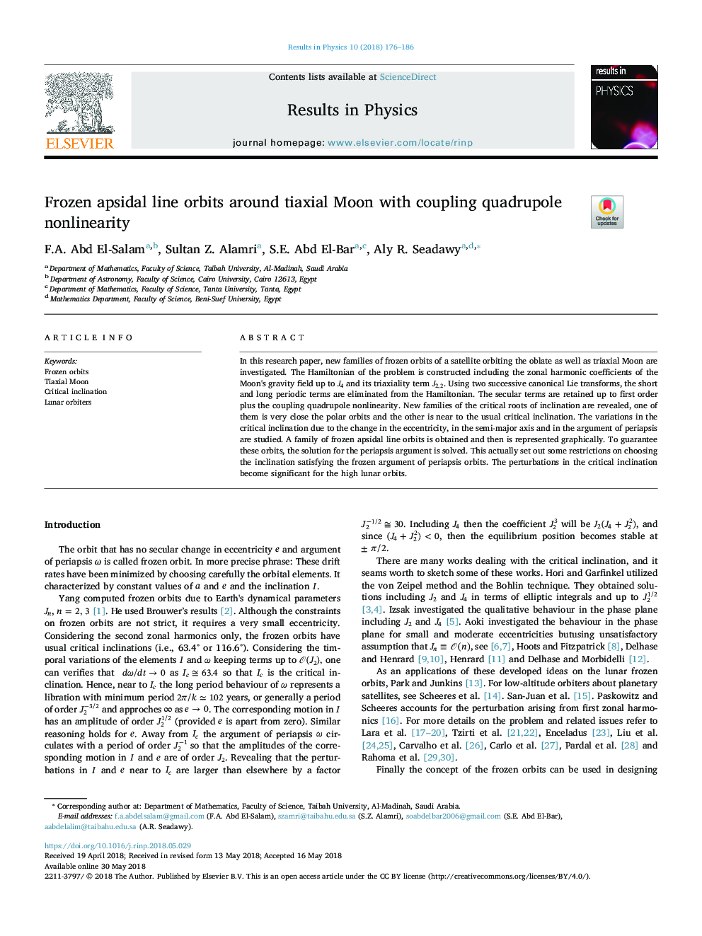 Frozen apsidal line orbits around tiaxial Moon with coupling quadrupole nonlinearity