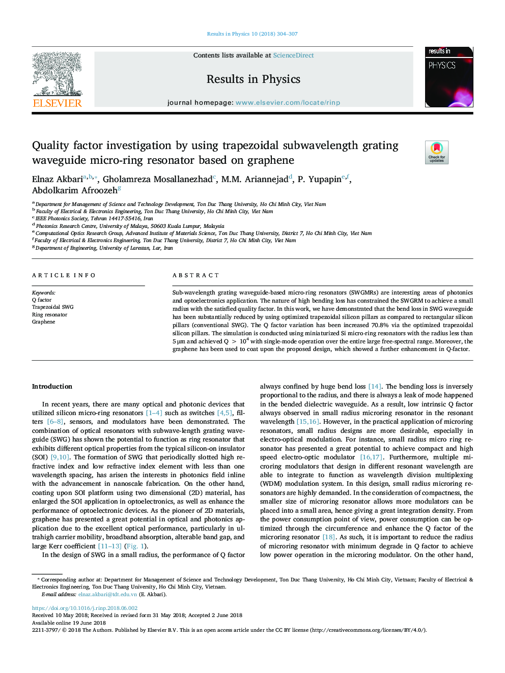 Quality factor investigation by using trapezoidal subwavelength grating waveguide micro-ring resonator based on graphene