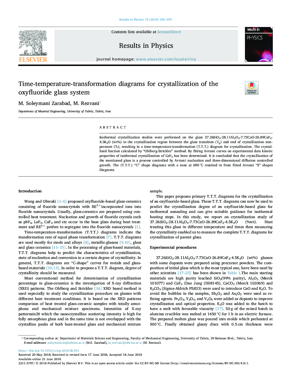 Time-temperature-transformation diagrams for crystallization of the oxyfluoride glass system