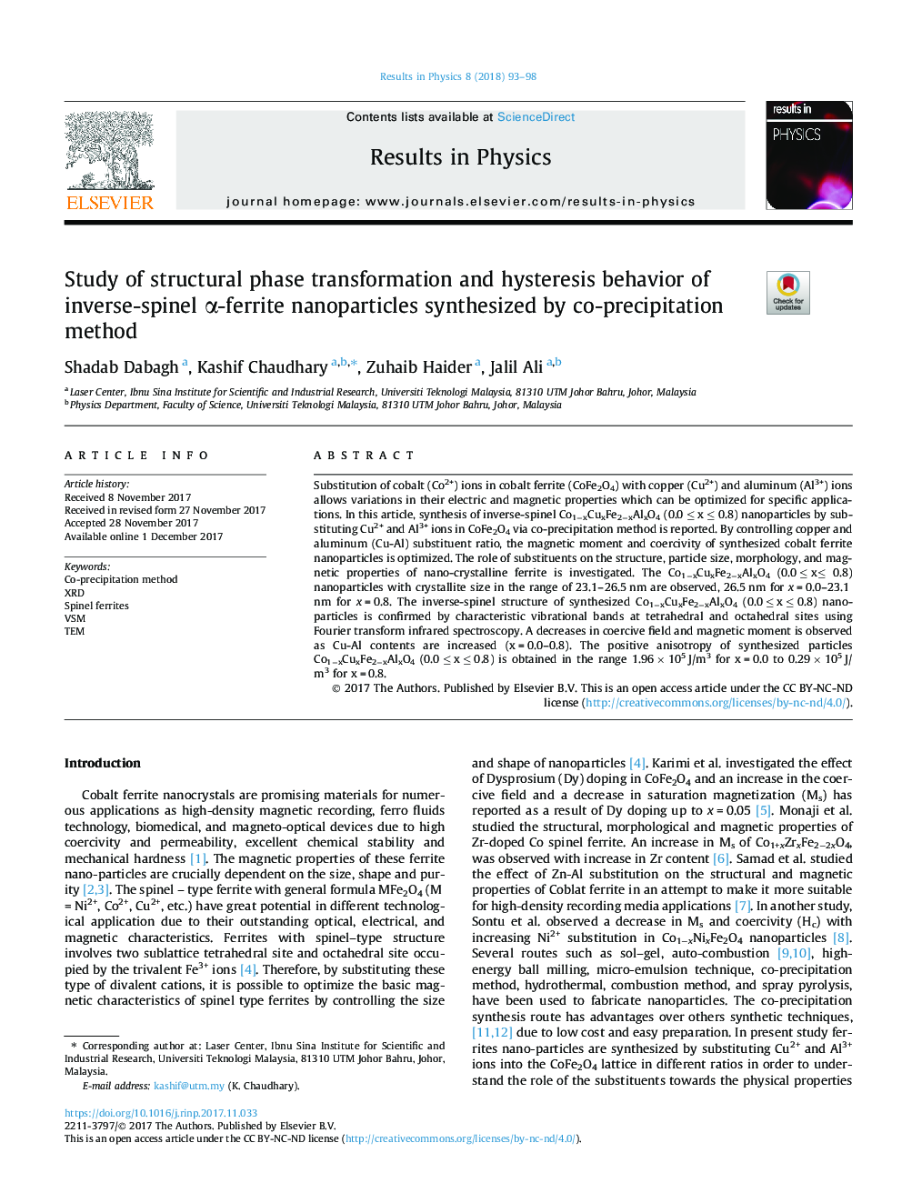 Study of structural phase transformation and hysteresis behavior of inverse-spinel Î±-ferrite nanoparticles synthesized by co-precipitation method