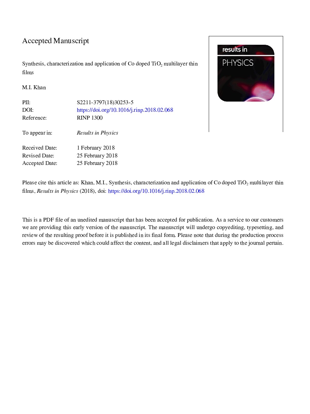 Synthesis, characterization and application of Co doped TiO2 multilayer thin films