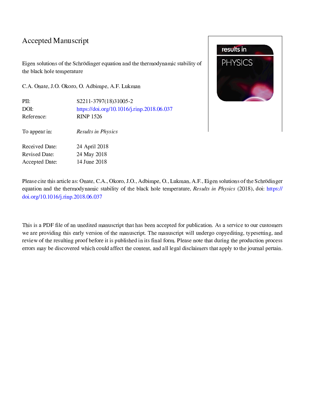 Eigen solutions of the SchrÓ§dinger equation and the thermodynamic stability of the black hole temperature