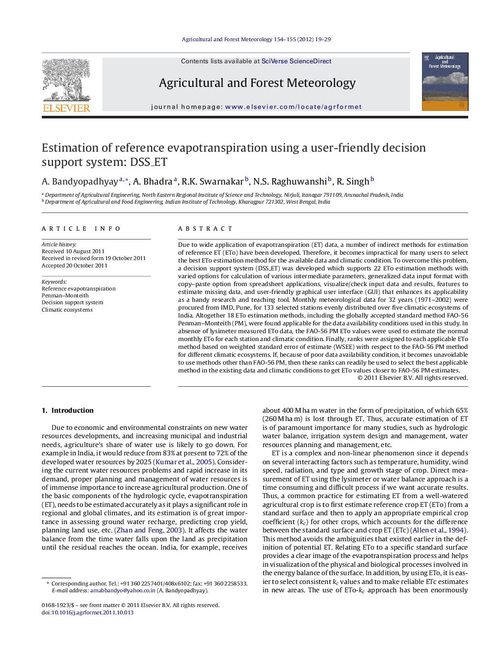 Estimation of reference evapotranspiration using a user-friendly decision support system: DSS_ET