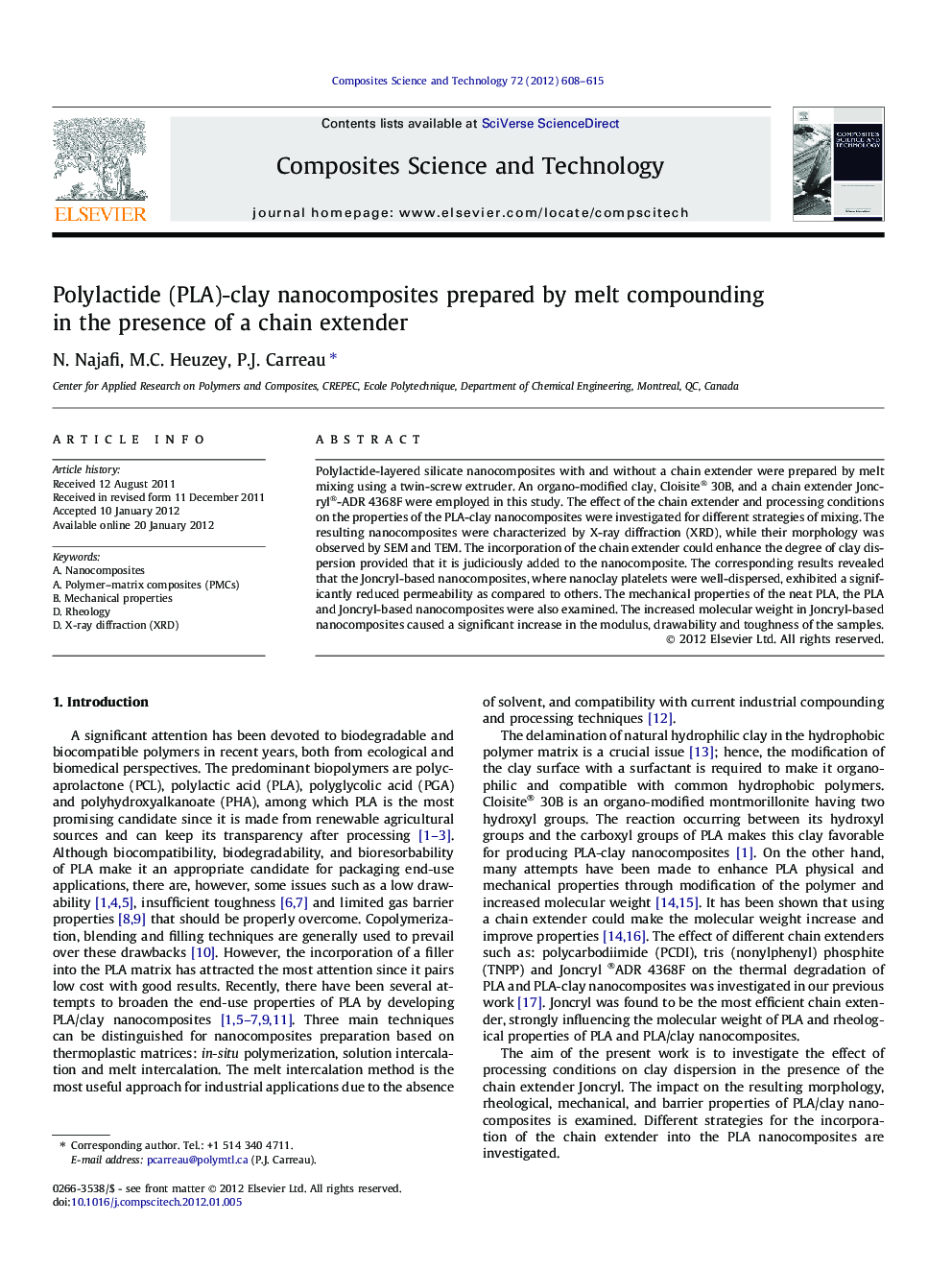 Polylactide (PLA)-clay nanocomposites prepared by melt compounding in the presence of a chain extender