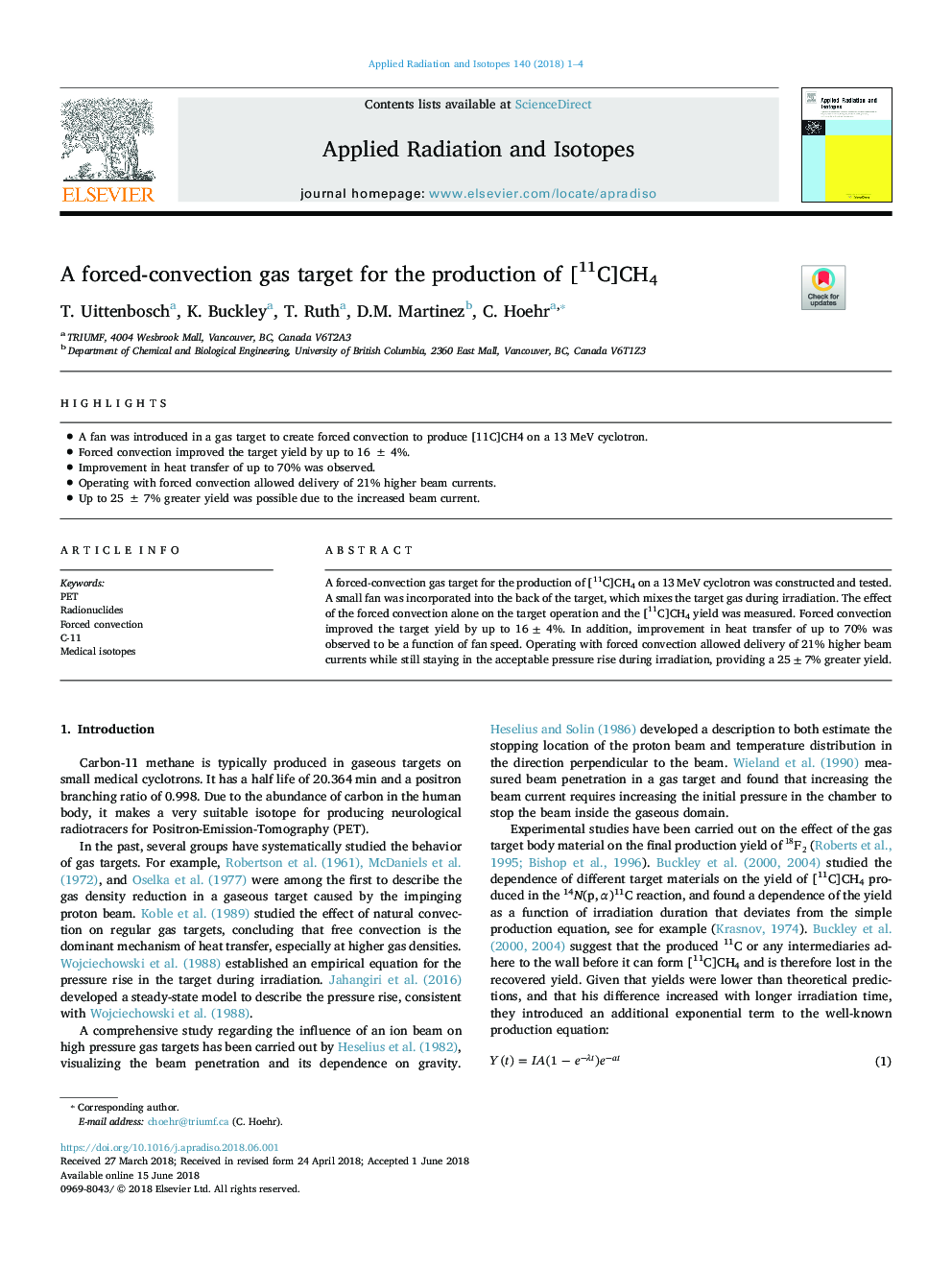 A forced-convection gas target for the production of [11C]CH4