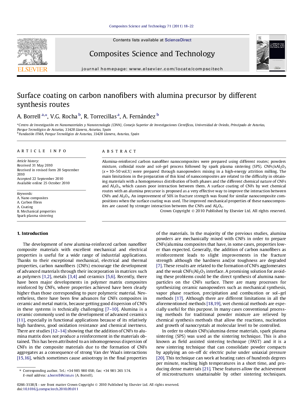 Surface coating on carbon nanofibers with alumina precursor by different synthesis routes