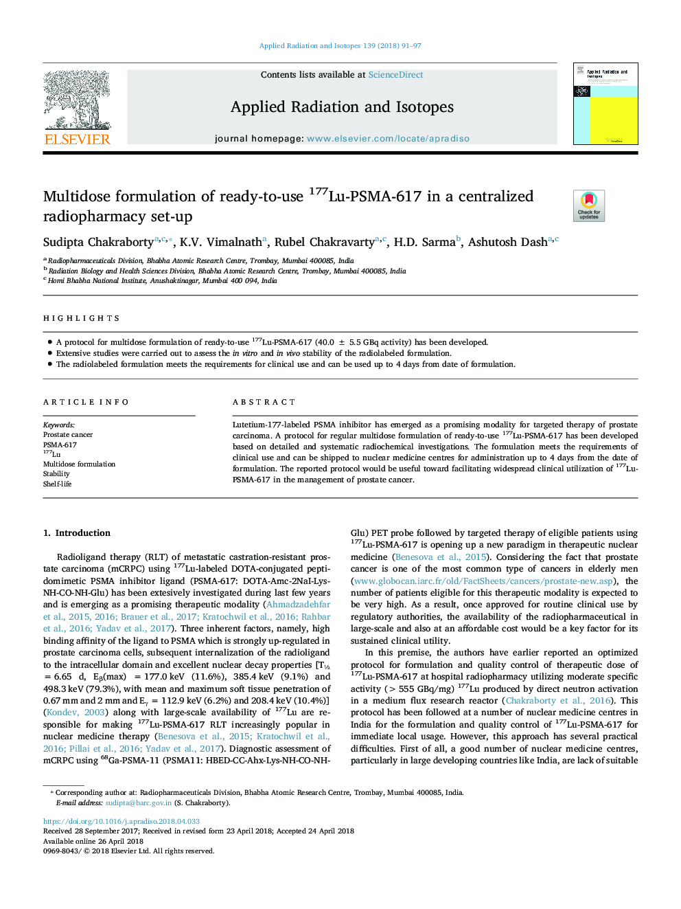 Multidose formulation of ready-to-use 177Lu-PSMA-617 in a centralized radiopharmacy set-up