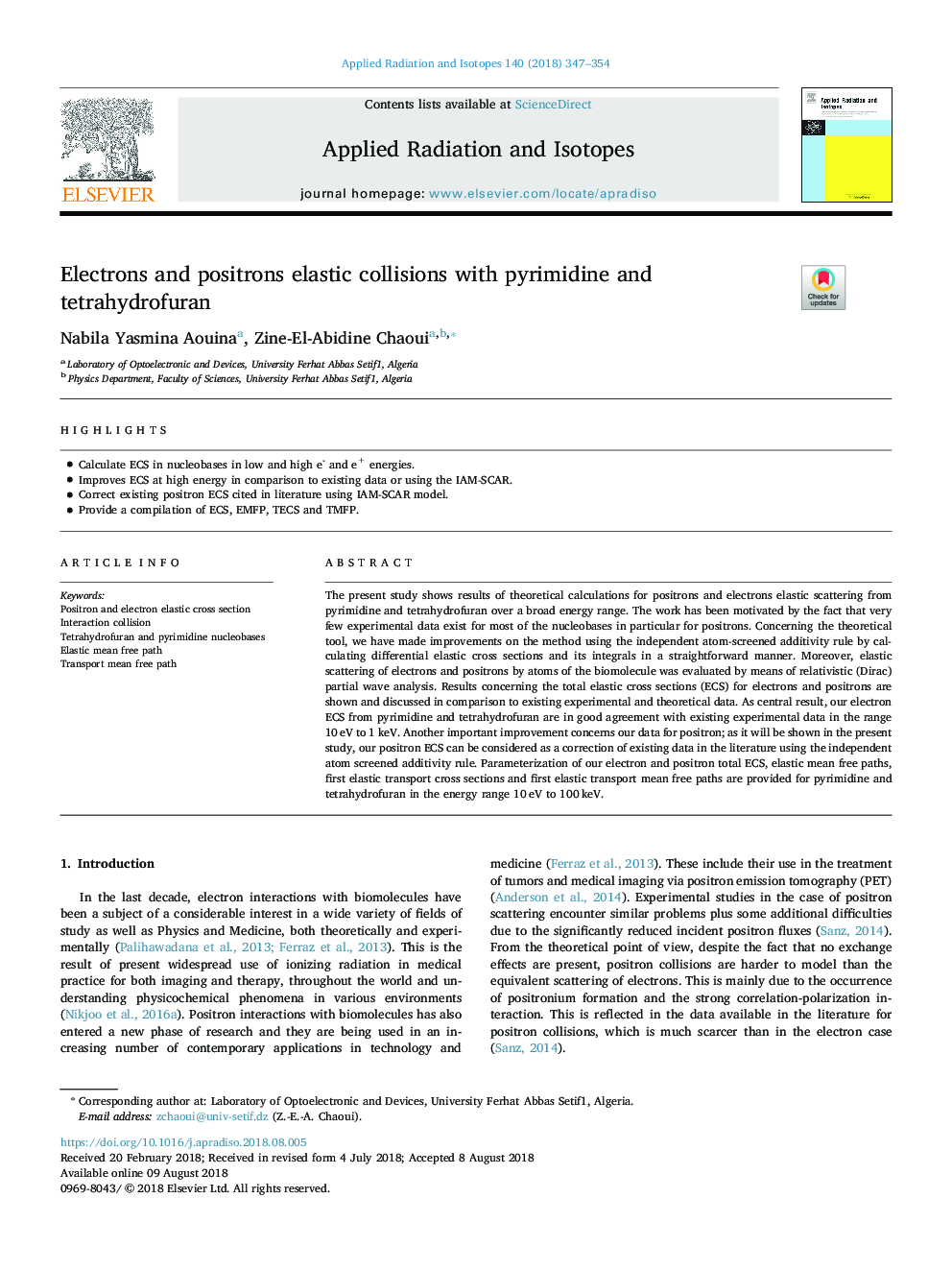 Electrons and positrons elastic collisions with pyrimidine and tetrahydrofuran