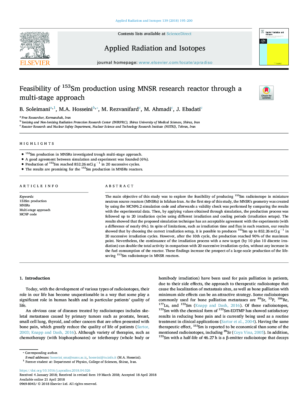 Feasibility of 153Sm production using MNSR research reactor through a multi-stage approach