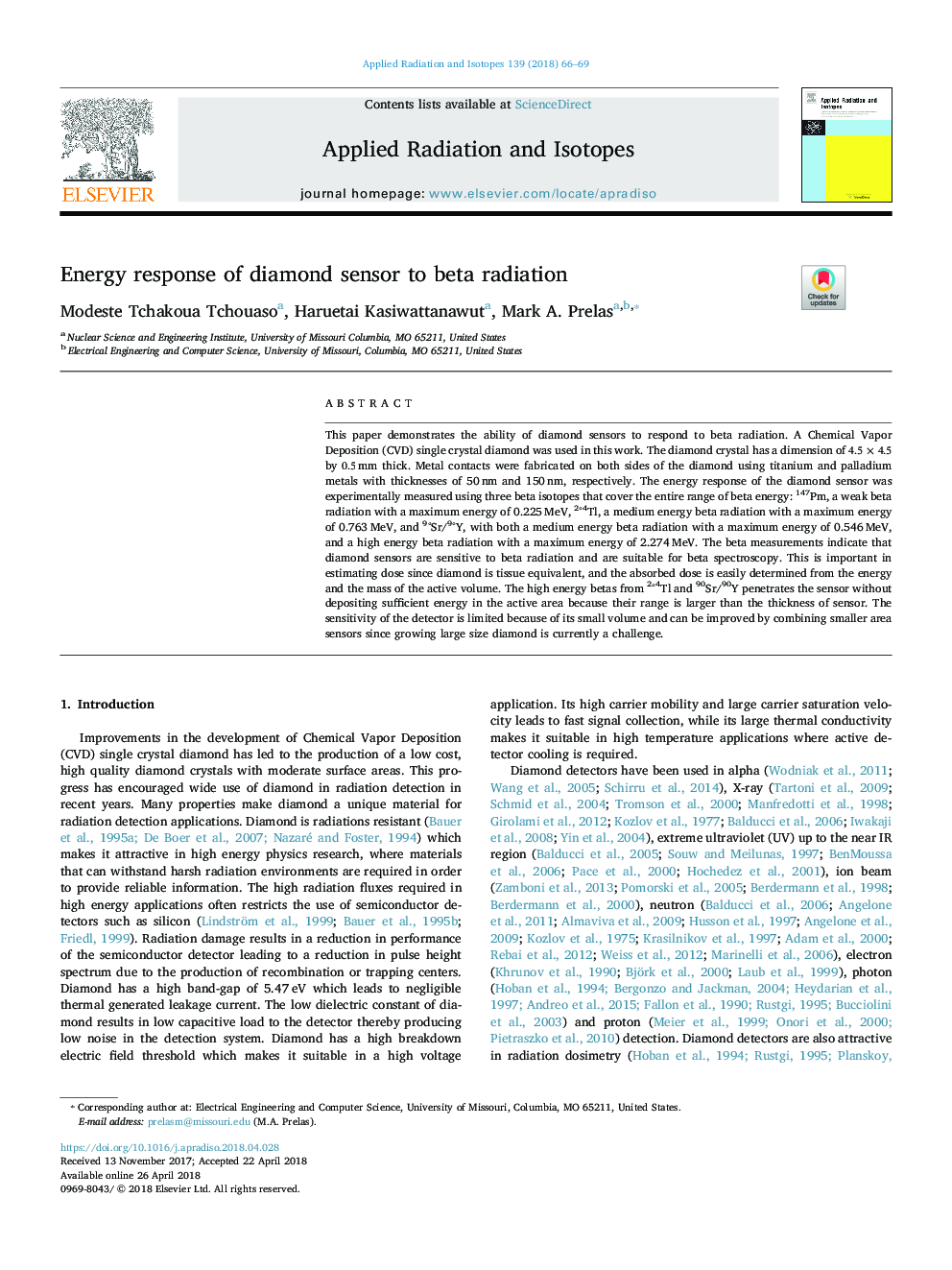 Energy response of diamond sensor to beta radiation