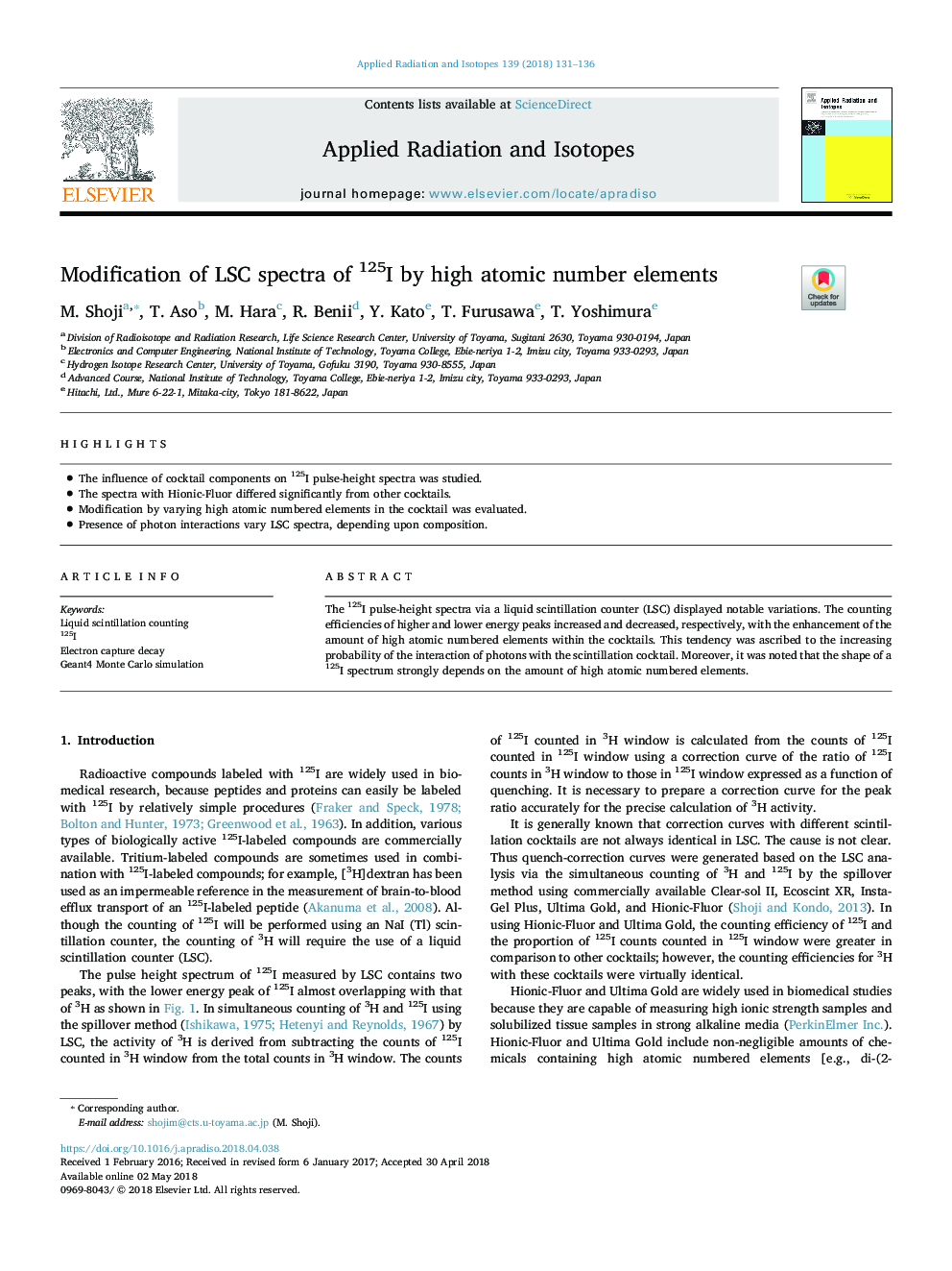 Modification of LSC spectra of 125I by high atomic number elements