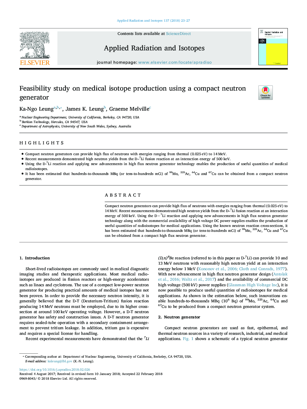 Feasibility study on medical isotope production using a compact neutron generator