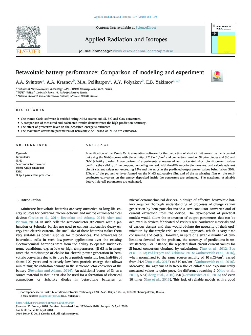 Betavoltaic battery performance: Comparison of modeling and experiment