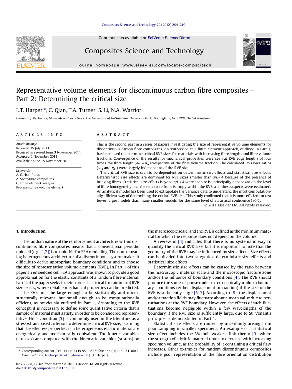 Representative volume elements for discontinuous carbon fibre composites – Part 2: Determining the critical size