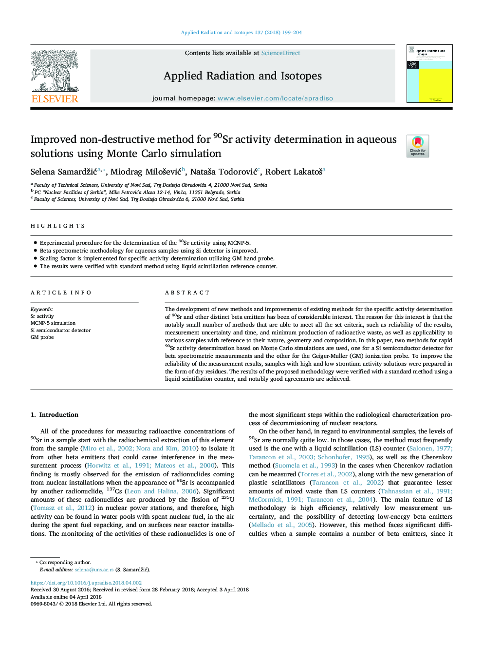 Improved non-destructive method for 90Sr activity determination in aqueous solutions using Monte Carlo simulation