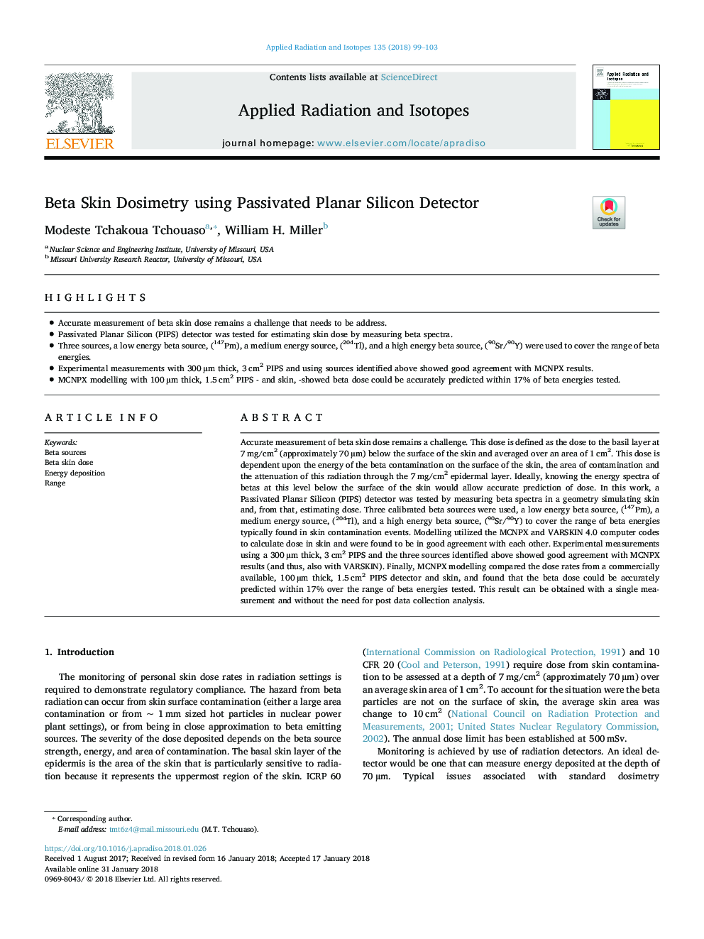 Beta Skin Dosimetry using Passivated Planar Silicon Detector