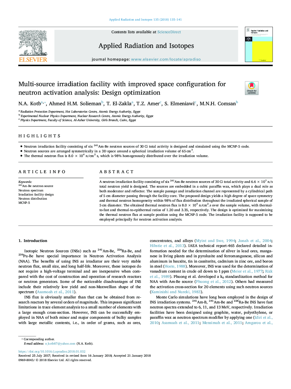 Multi-source irradiation facility with improved space configuration for neutron activation analysis: Design optimization