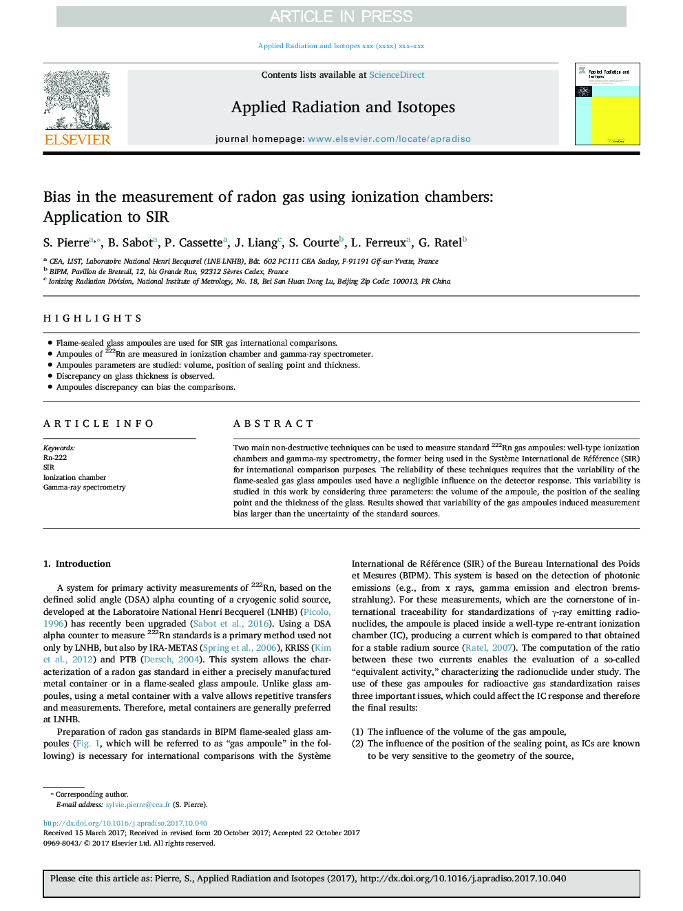 Bias in the measurement of radon gas using ionization chambers: Application to SIR