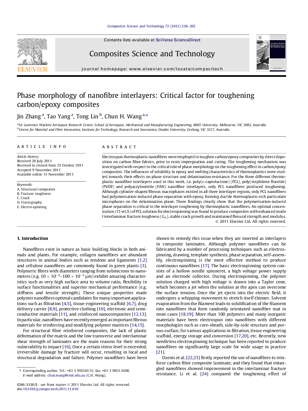 Phase morphology of nanofibre interlayers: Critical factor for toughening carbon/epoxy composites