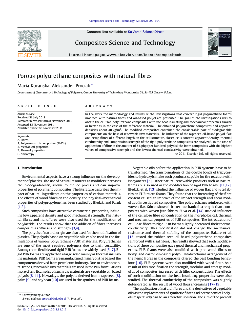 Porous polyurethane composites with natural fibres