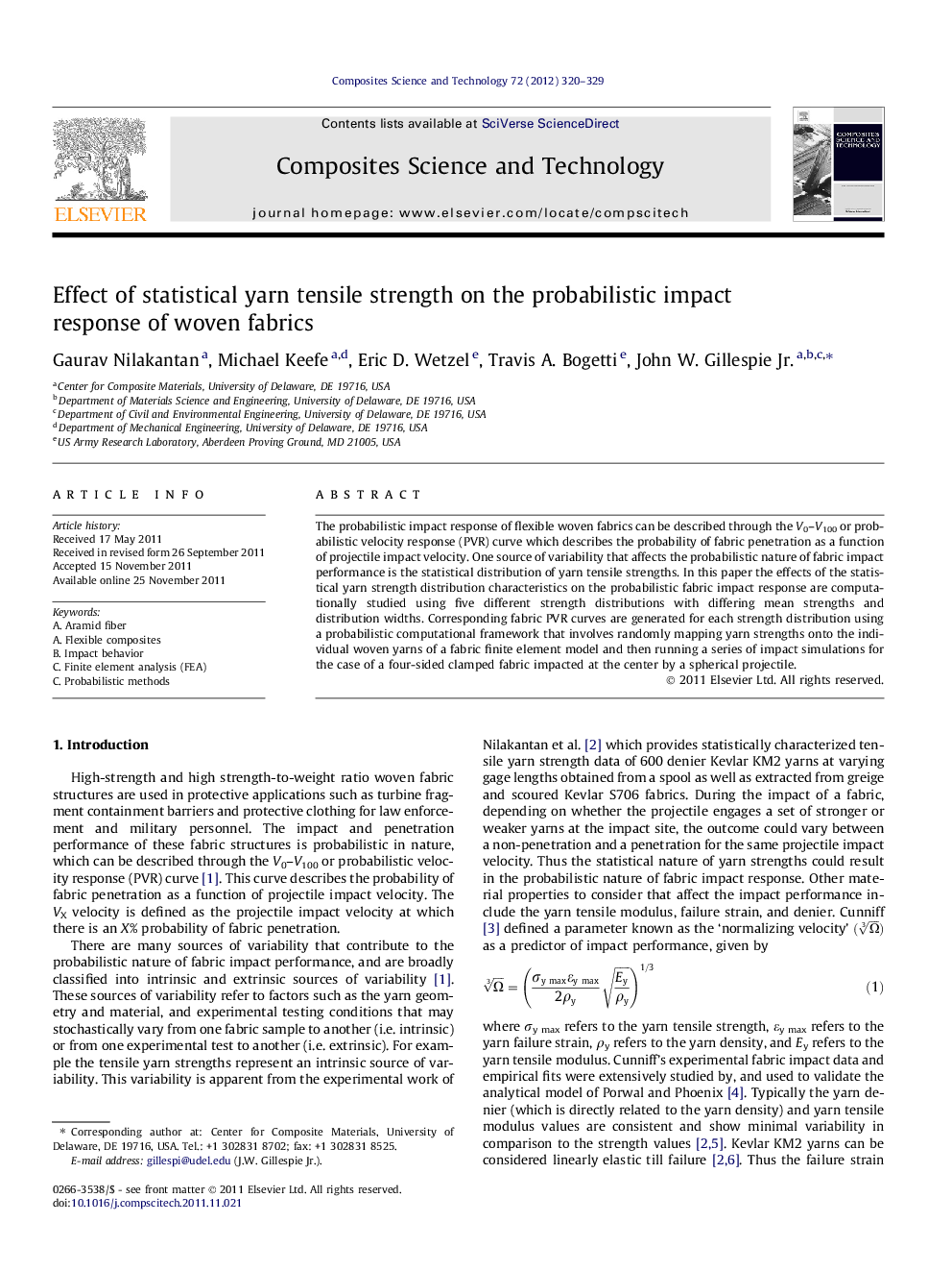 Effect of statistical yarn tensile strength on the probabilistic impact response of woven fabrics