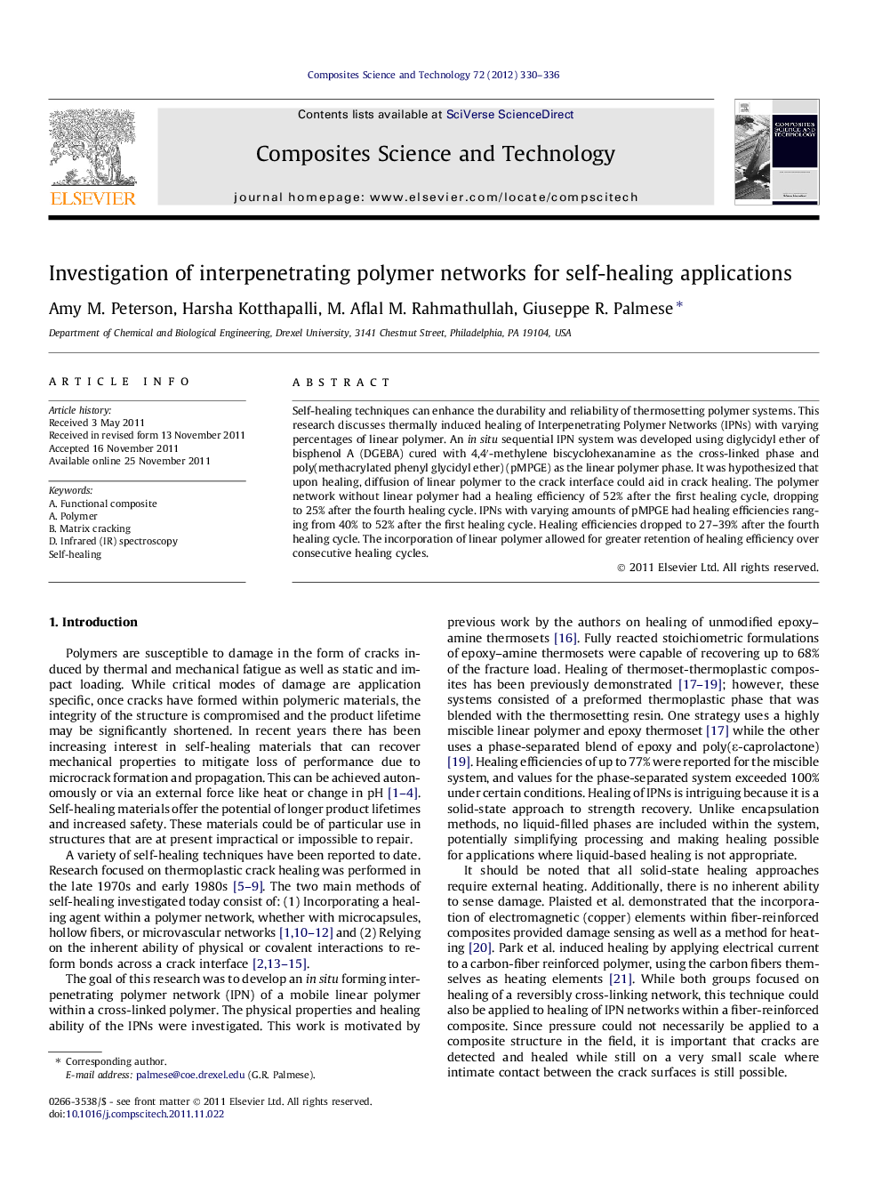 Investigation of interpenetrating polymer networks for self-healing applications