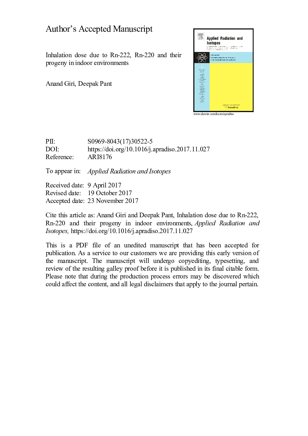 Inhalation dose due to Rn-222, Rn-220 and their progeny in indoor environments