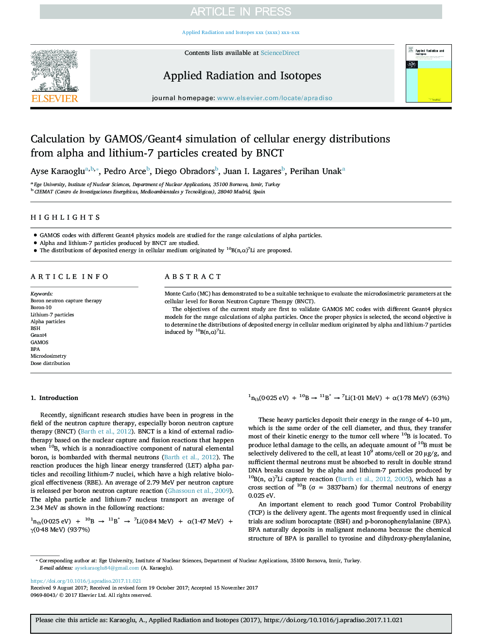 Calculation by GAMOS/Geant4 simulation of cellular energy distributions from alpha and lithium-7 particles created by BNCT