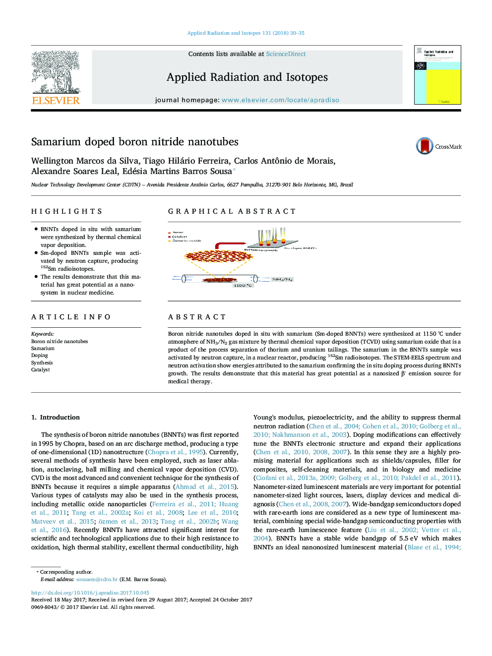 Samarium doped boron nitride nanotubes