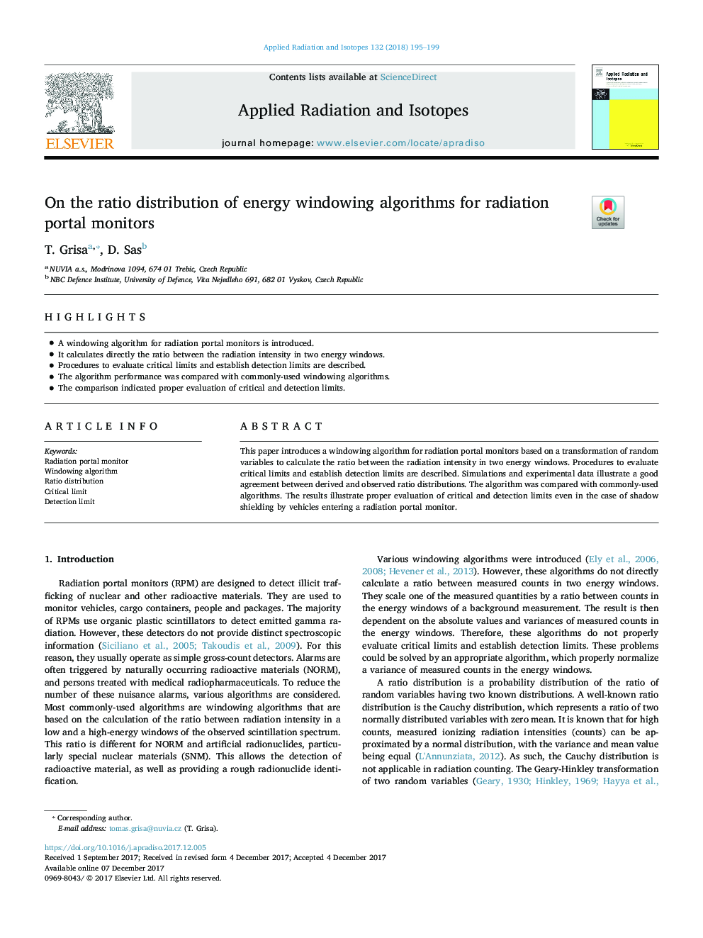 On the ratio distribution of energy windowing algorithms for radiation portal monitors