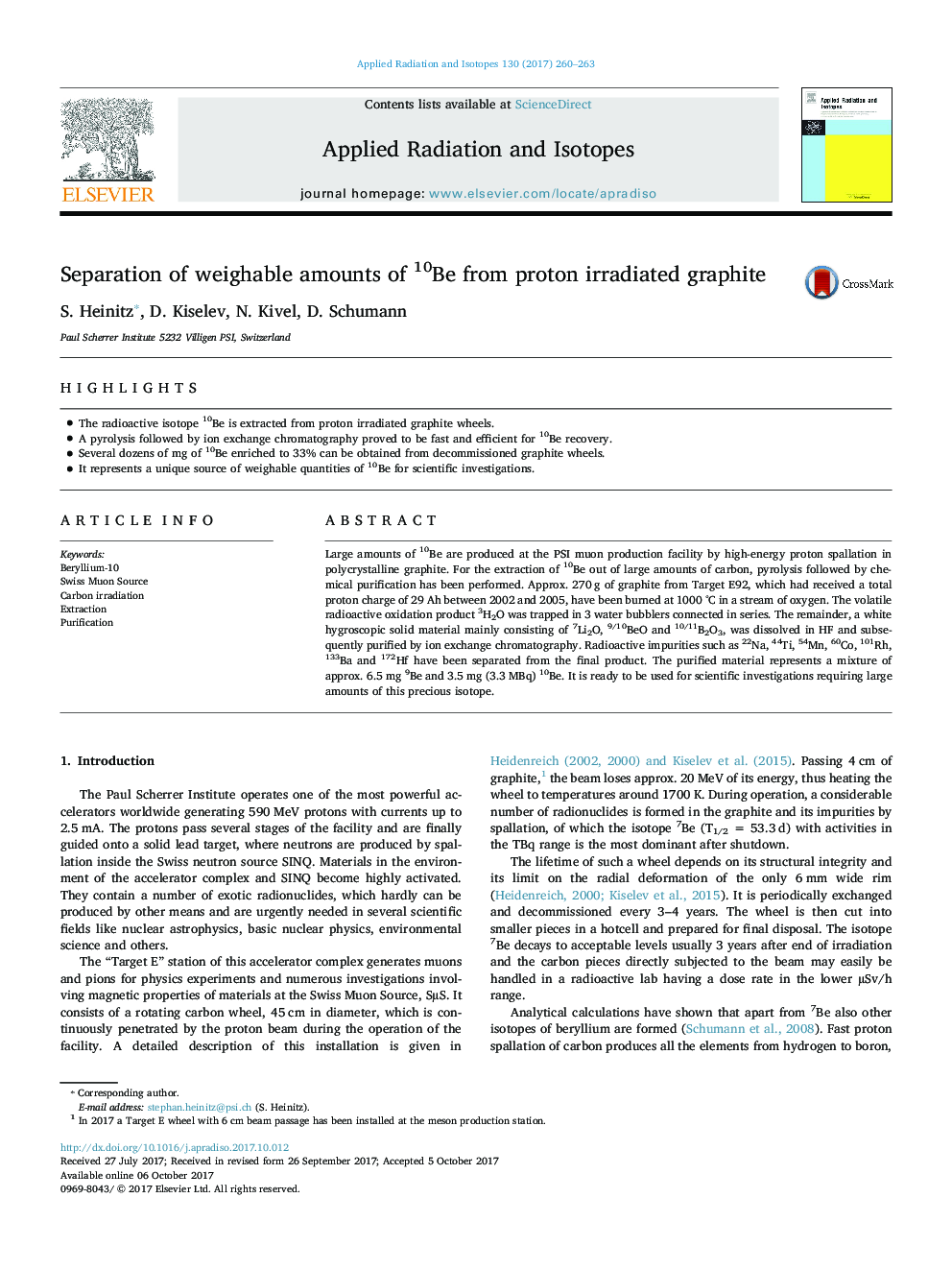 Separation of weighable amounts of 10Be from proton irradiated graphite