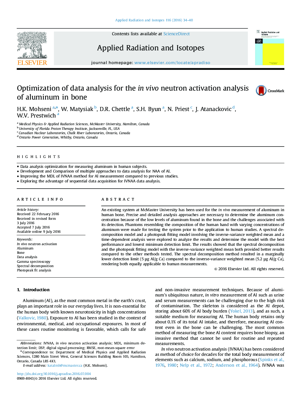 Optimization of data analysis for the in vivo neutron activation analysis of aluminum in bone