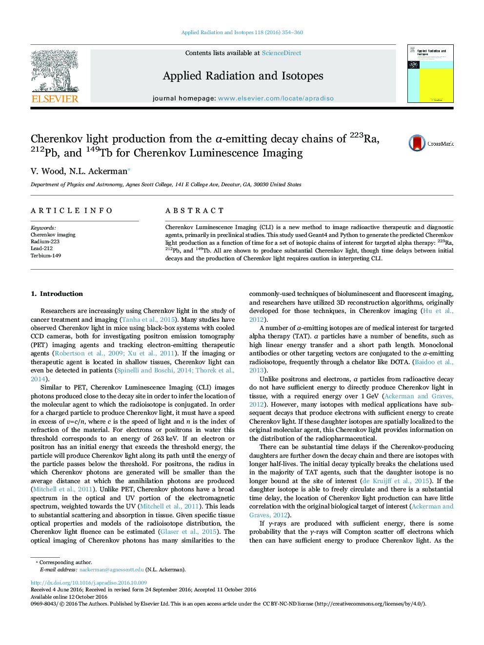 Cherenkov light production from the Î±-emitting decay chains of 223Ra, 212Pb, and 149Tb for Cherenkov Luminescence Imaging