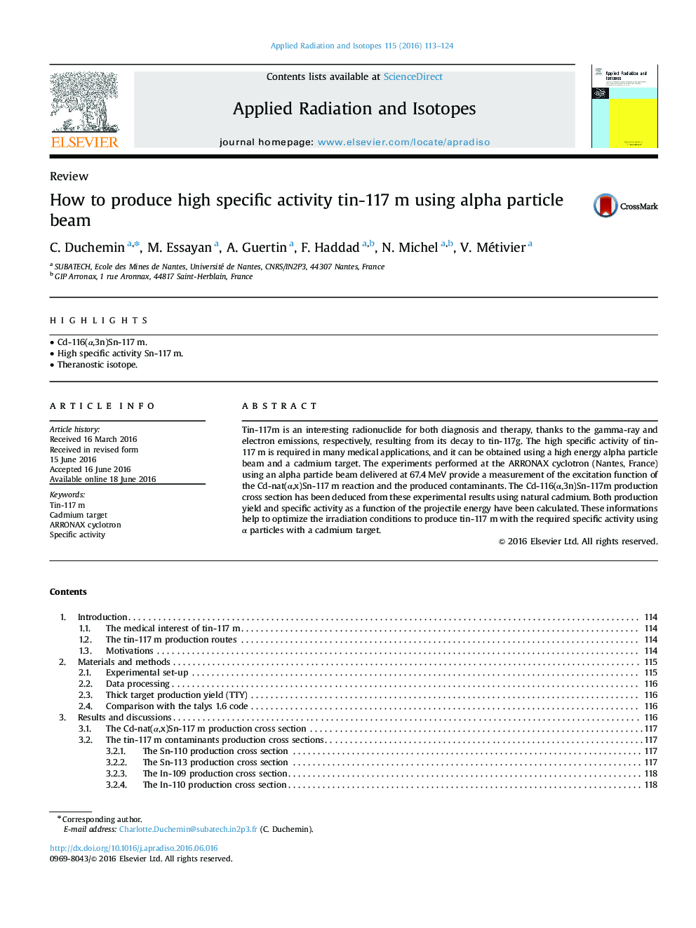 How to produce high specific activity tin-117Â m using alpha particle beam