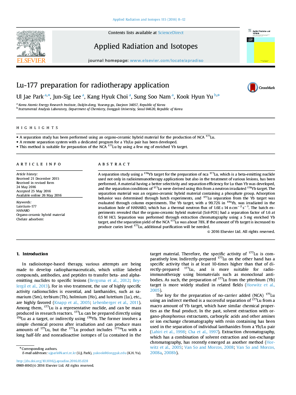 Lu-177 preparation for radiotherapy application