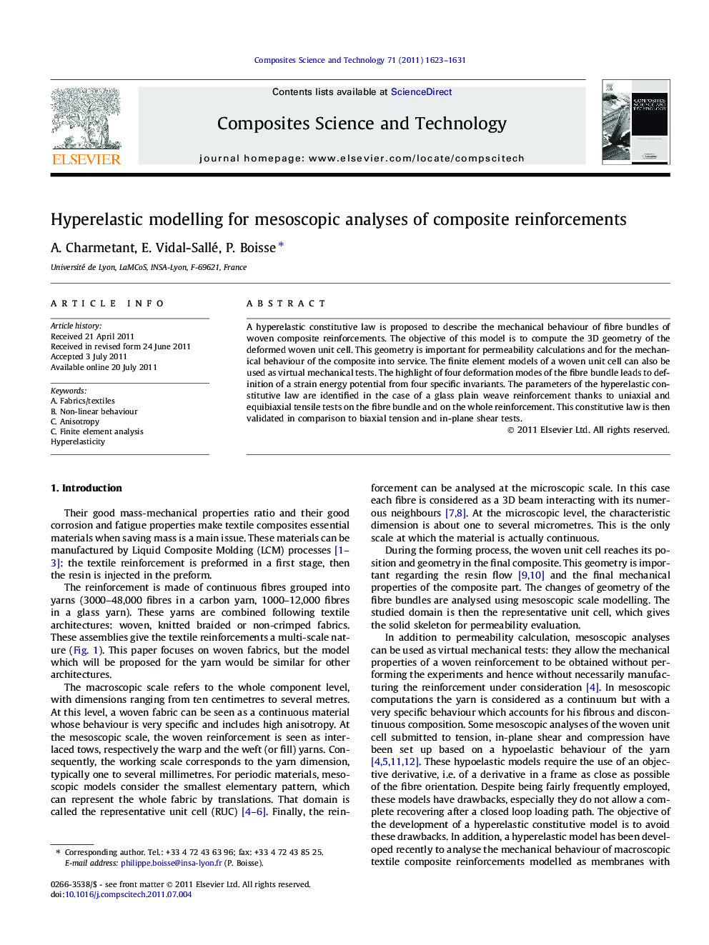 Hyperelastic modelling for mesoscopic analyses of composite reinforcements