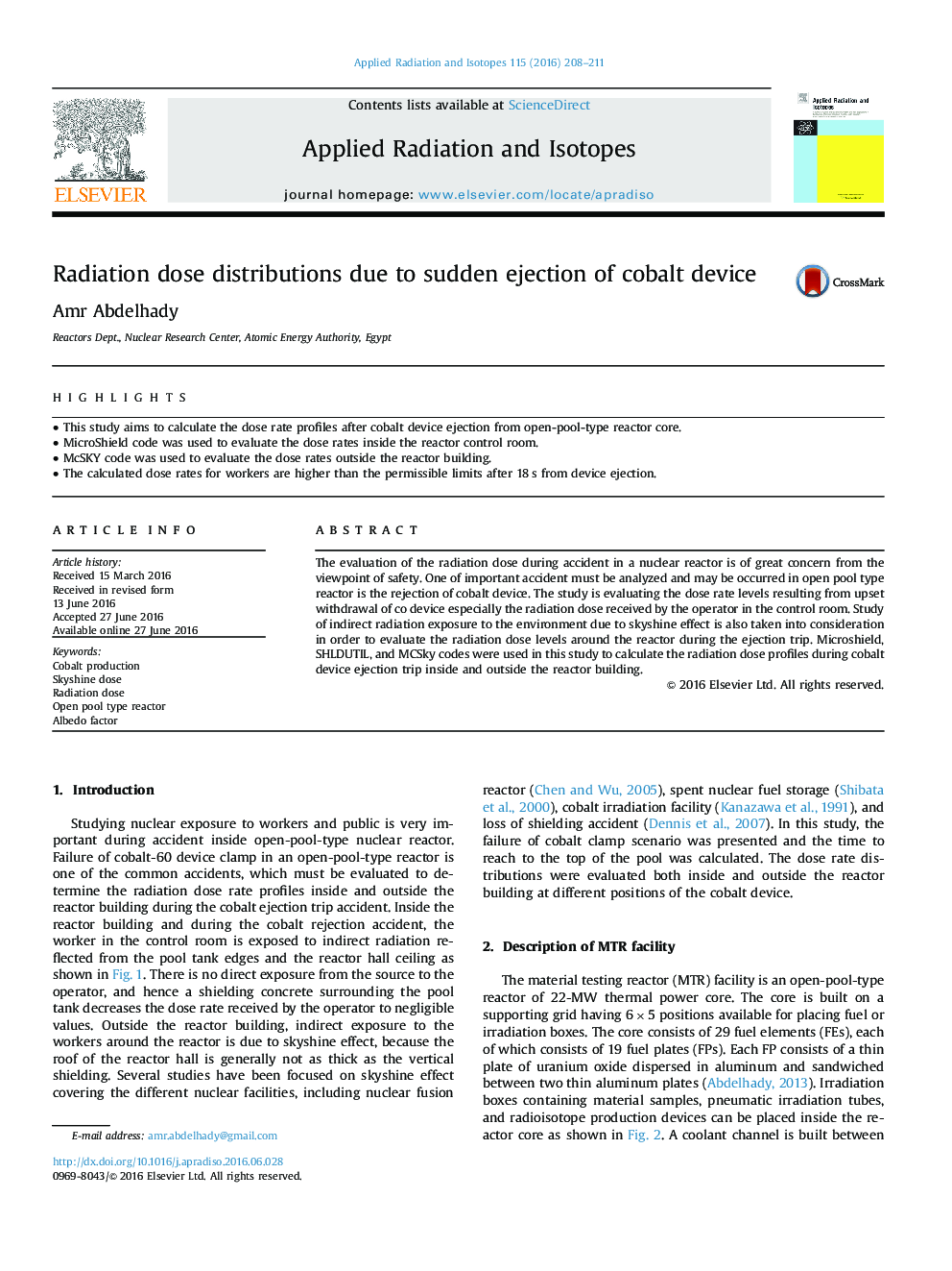 Radiation dose distributions due to sudden ejection of cobalt device