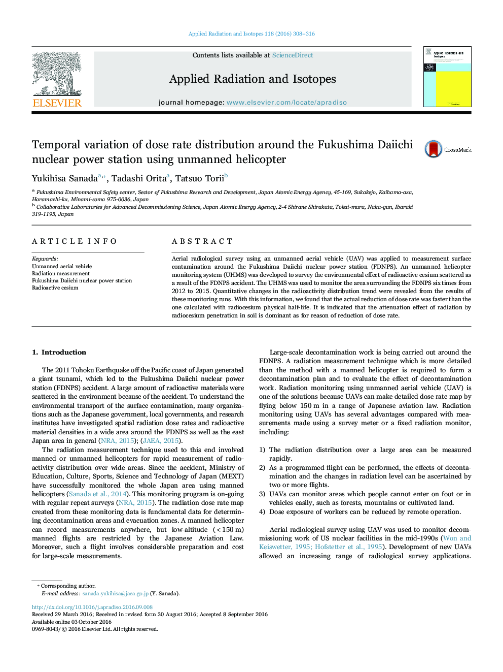 Temporal variation of dose rate distribution around the Fukushima Daiichi nuclear power station using unmanned helicopter