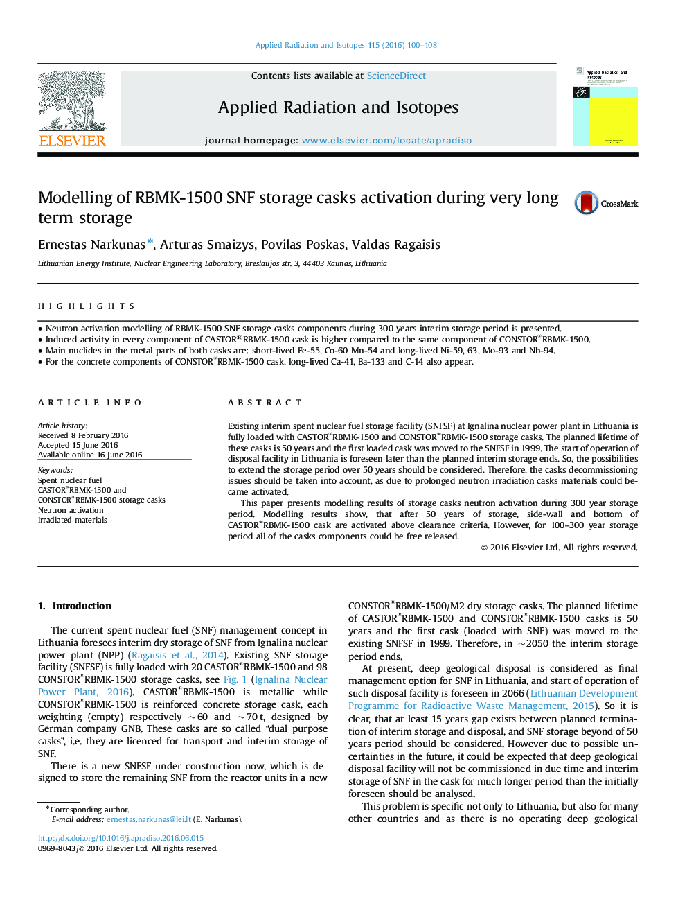 Modelling of RBMK-1500 SNF storage casks activation during very long term storage
