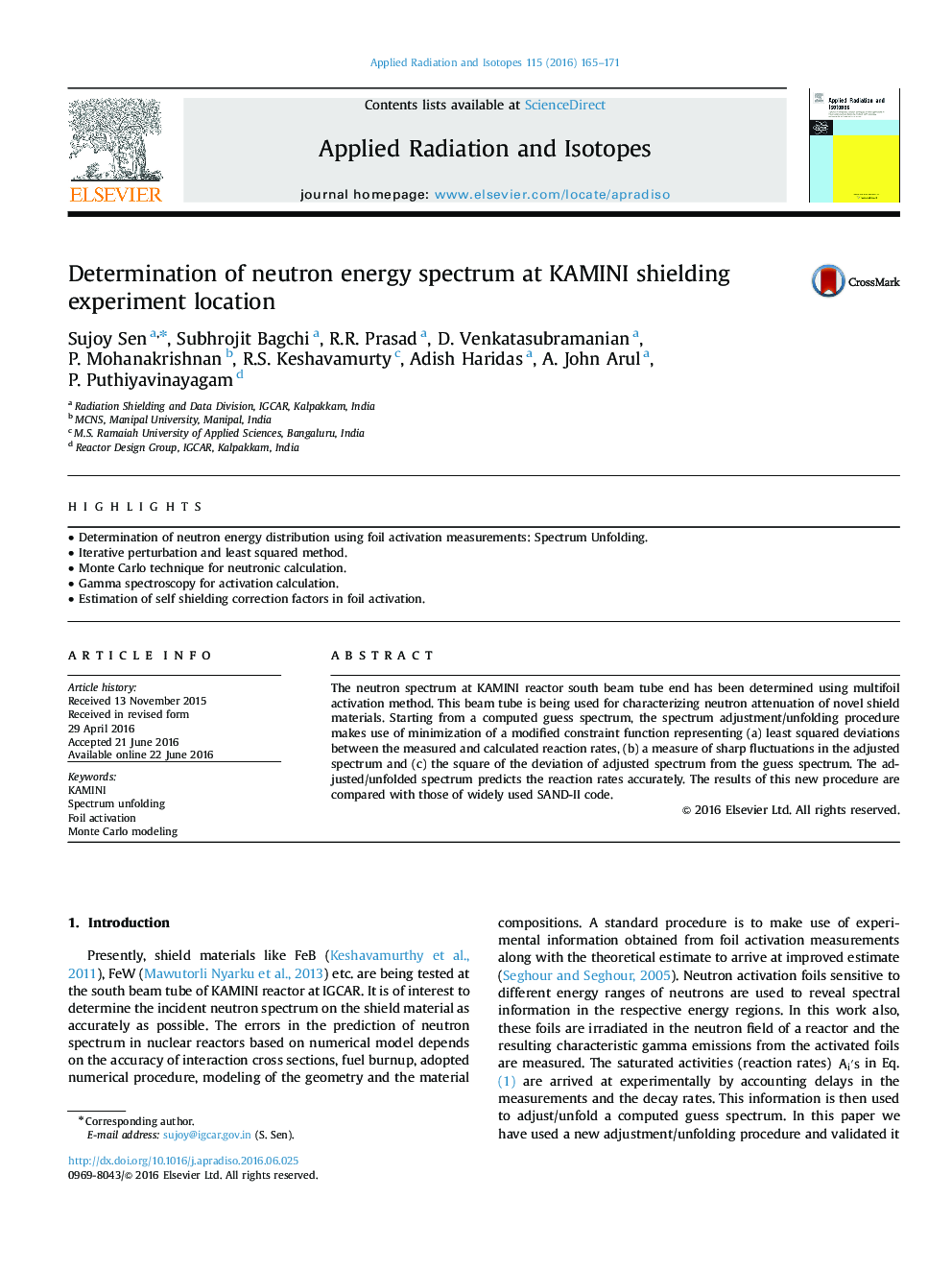 Determination of neutron energy spectrum at KAMINI shielding experiment location