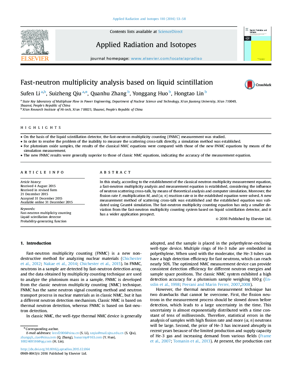 Fast-neutron multiplicity analysis based on liquid scintillation