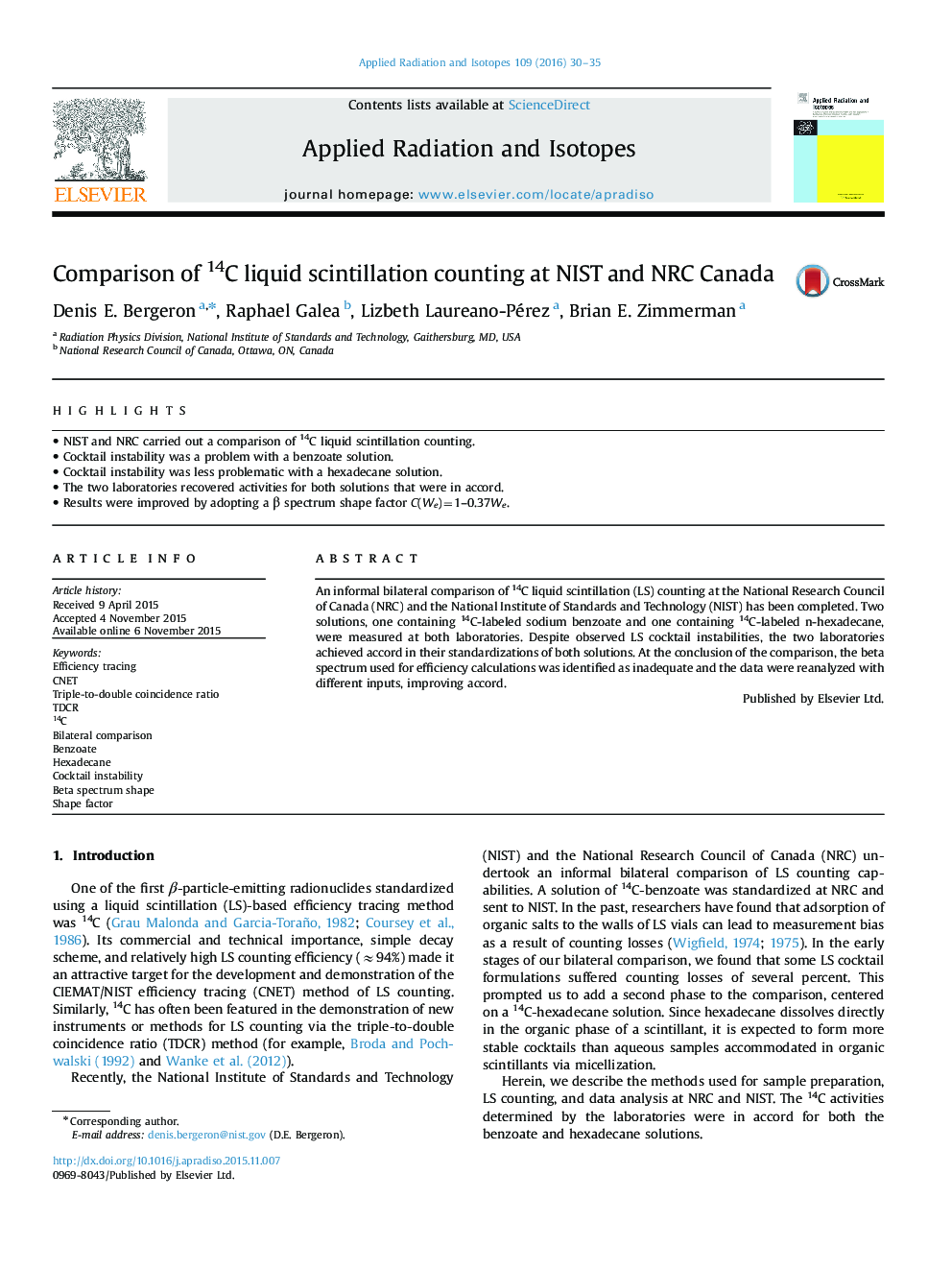 Comparison of 14C liquid scintillation counting at NIST and NRC Canada