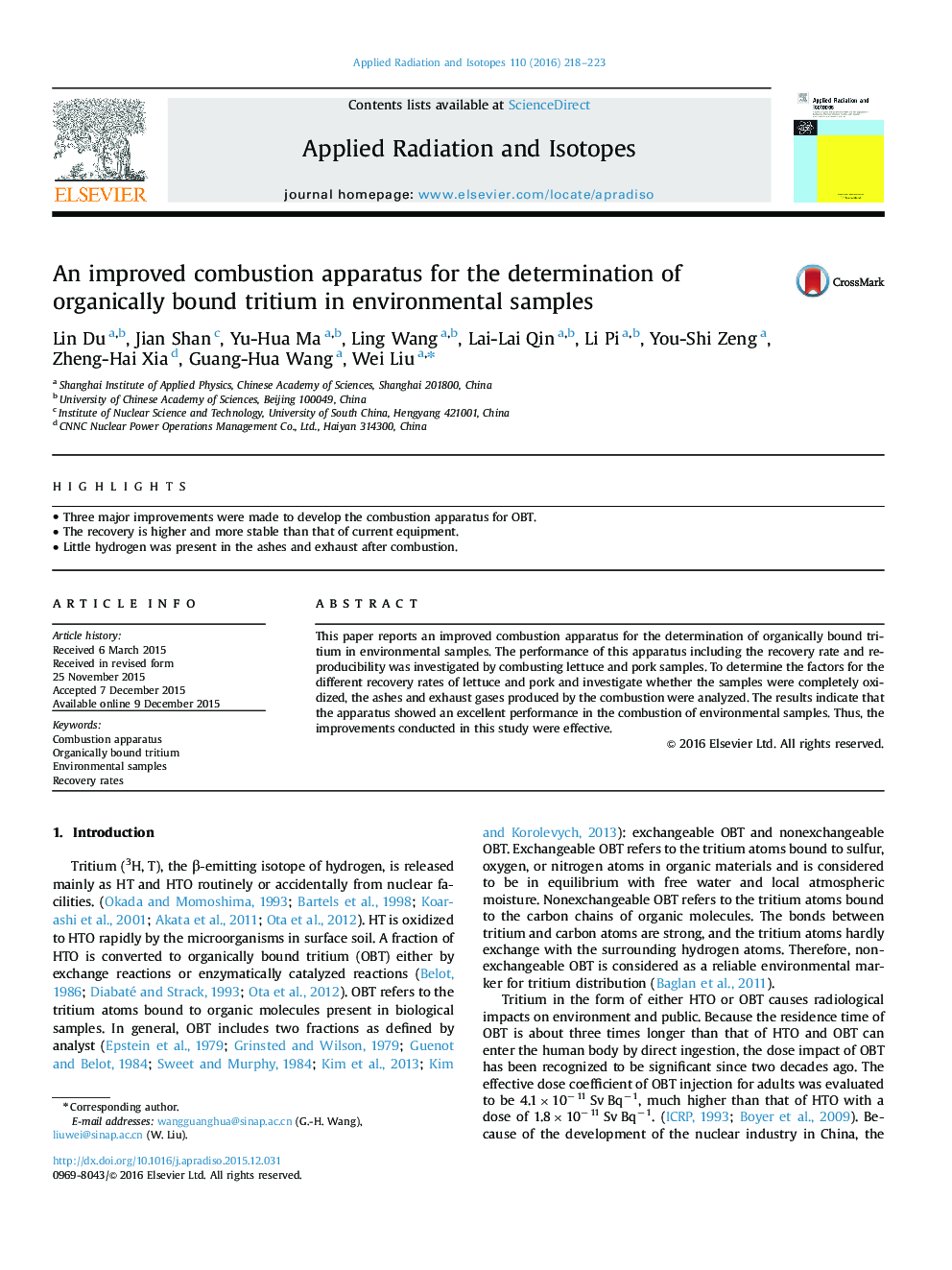 An improved combustion apparatus for the determination of organically bound tritium in environmental samples