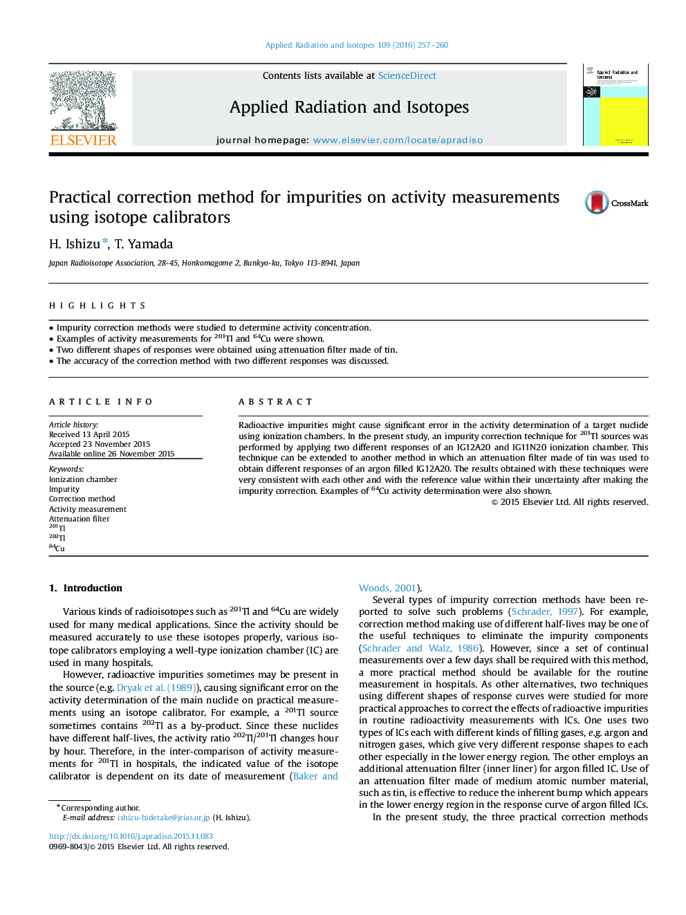 Practical correction method for impurities on activity measurements using isotope calibrators