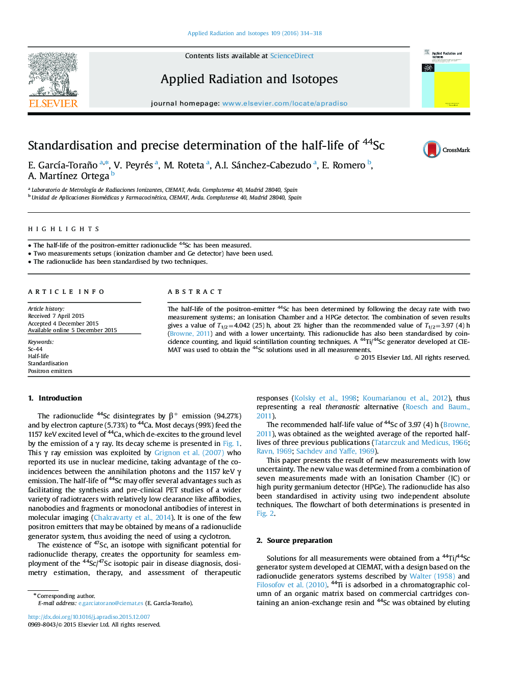 Standardisation and precise determination of the half-life of 44Sc