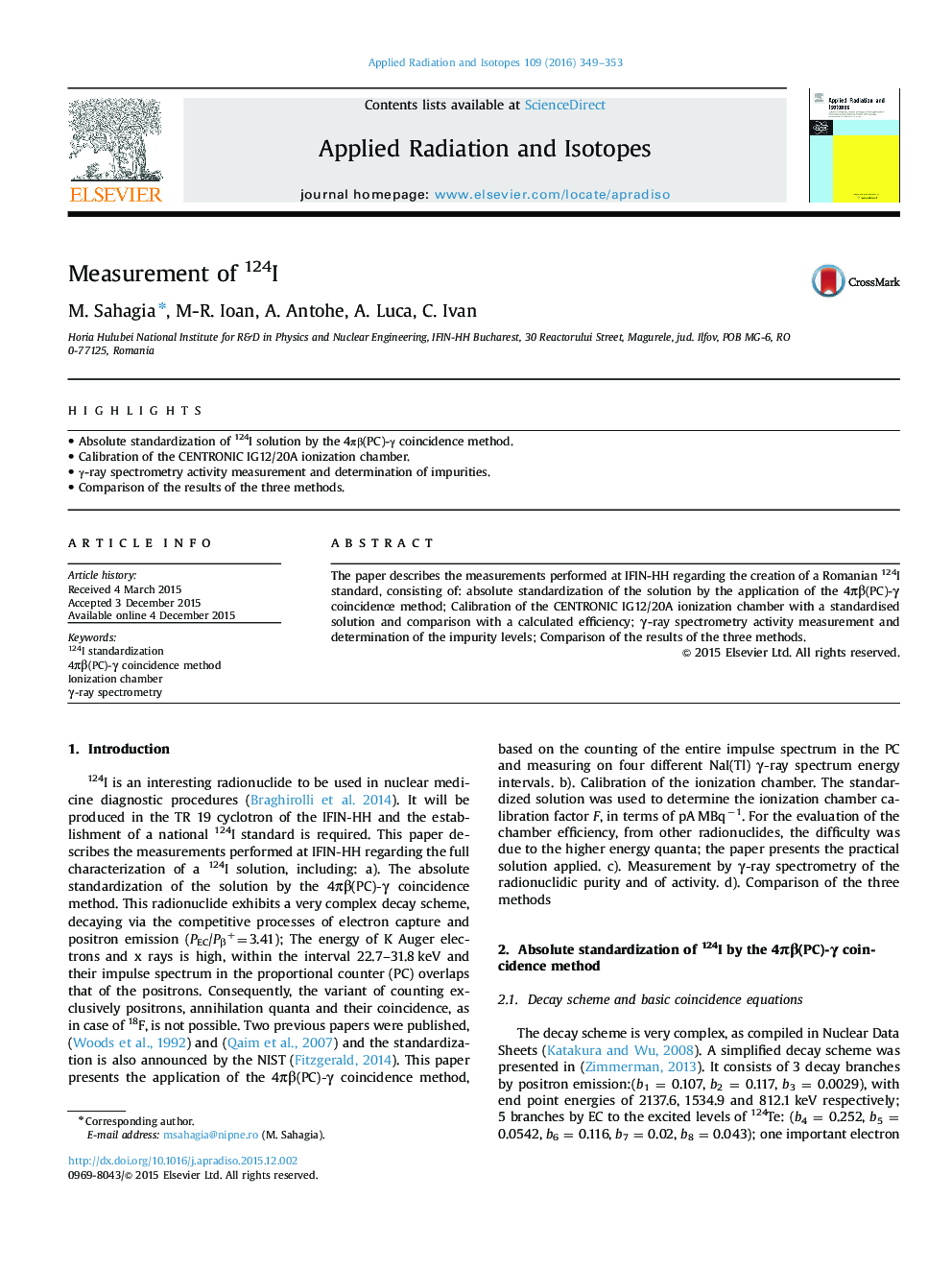 Measurement of 124I